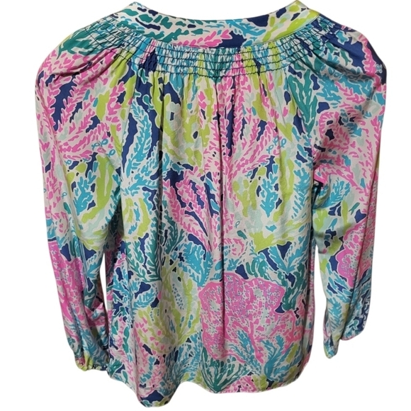 Lilly Pulitzer Elsa Silk Colorful V Neck Long Sleeve Top Size Small - Picture 2 of 7